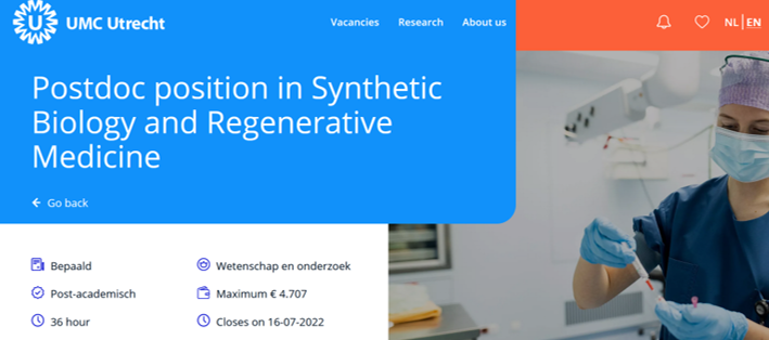 rlevato (@riclevato) on Twitter photo ‼️Postdoc alert‼️ We are looking for an expert in #synbio for an ambitious project on new light-based #bioprinting techs, RegMed and Tissue Engineering 🧫🧪 Will you join our team?
careersatumcutrecht.com/vacancies/wete… Please RT and share <a href="/EUSynBioS/">EUSynBioS</a> <a href="/Syn_Biology/">Synthetic Biology</a> <a href="/SyisEu/">TERMIS SYIS EU</a> <a href="/ENLIGHT_H2020/">ENLIGHT EU</a> ‼️Postdoc alert‼️ We are looking for an expert in #synbio for an ambitious project on new light-based #bioprinting techs, RegMed and Tissue Engineering 🧫🧪 Will you join our team?
careersatumcutrecht.com/vacancies/wete… Please RT and share <a href="/EUSynBioS/">EUSynBioS</a> <a href="/Syn_Biology/">Synthetic Biology</a> <a href="/SyisEu/">TERMIS SYIS EU</a> <a href="/ENLIGHT_H2020/">ENLIGHT EU</a>