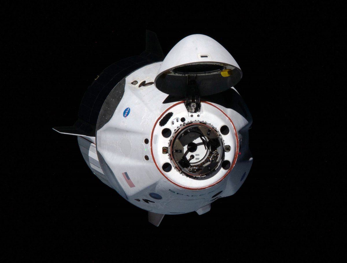 Approximately 19+ hours into the first crewed SpaceX Dragon mission (Demo-2), OTD in 2020, @Astro_Doug & @AstroBehnken onboard Endeavour monitor the automatic docking with PMA-2 on Harmony's forward port. Two hours later they join ISS EO-63 & for a 62+d residency on the station. https://t.co/MubG5nJa22