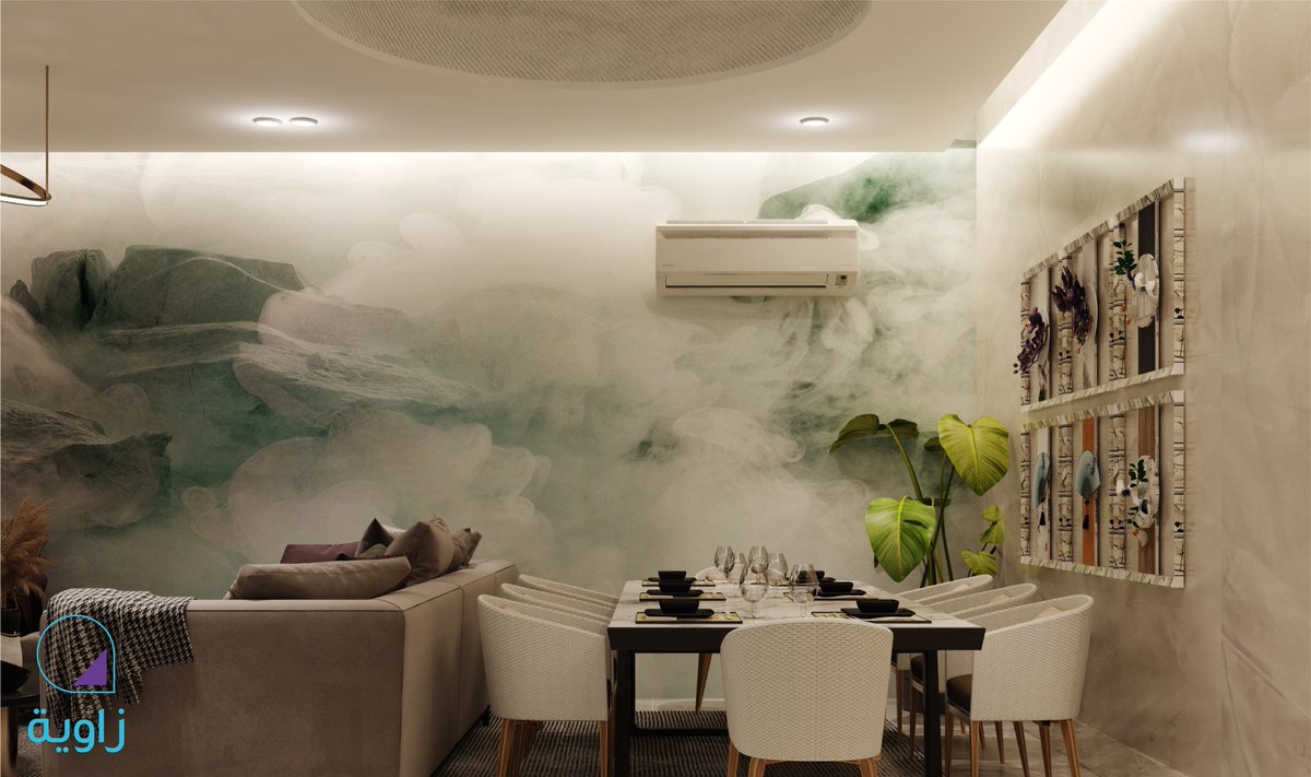 درجات الأخضر مع الخشبي مايختلف عليها اثنين ❤️. 
zawia.app
.
.
.
.
#interiordesign 
#zawiaapp