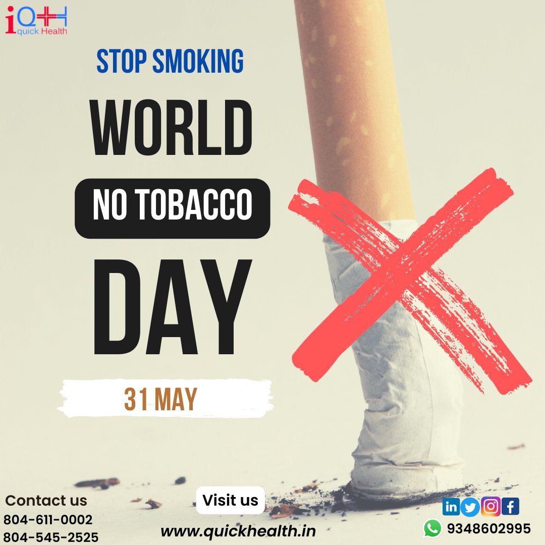IqhLtd's tweet photo. Saying no to tobacco is saying yes to life. 
Let us save lives around us by making them aware of the threats tobacco poses to all of us.iQH Team Warm wishes on World No Tobacco Day.
#worldnotobaccoday #stayhealthy #staysafe  #happyfamily  #stopsmoking #nosmoking #iQH #quickhealth https://t.co/bCUdKaq2ID