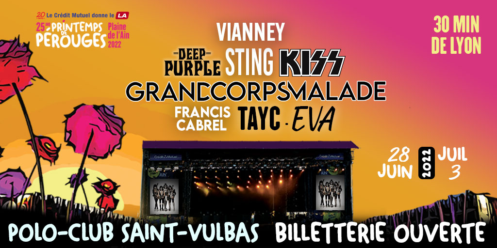 SeeTickets_FR's tweet photo. 🌹 @festivalperouge du 28 Juin au 3 Juillet

➡️ Plus que 28 jours avant le début du festival qui se tiendra à 30 min de Lyon. Au programme : KISS, Sting, @_DeepPurple, Francis Cabrel, @VianneyMusique, @grandcorpsmalad, EVA ou encore @TaycOfficiel !

🎟️ https://t.co/DbqcAUUvNU https://t.co/oIPP9sE4Zm