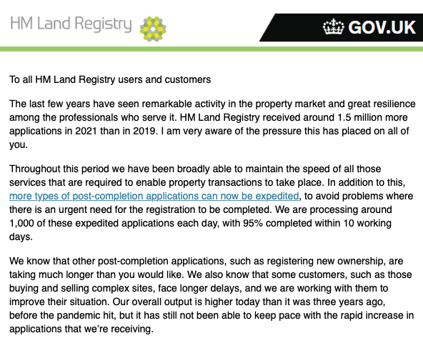 robabell's tweet photo. An email update from HM Land Registry this morning apologising and explaining.. it obviously helps to know! https://t.co/UytUtMTjwM