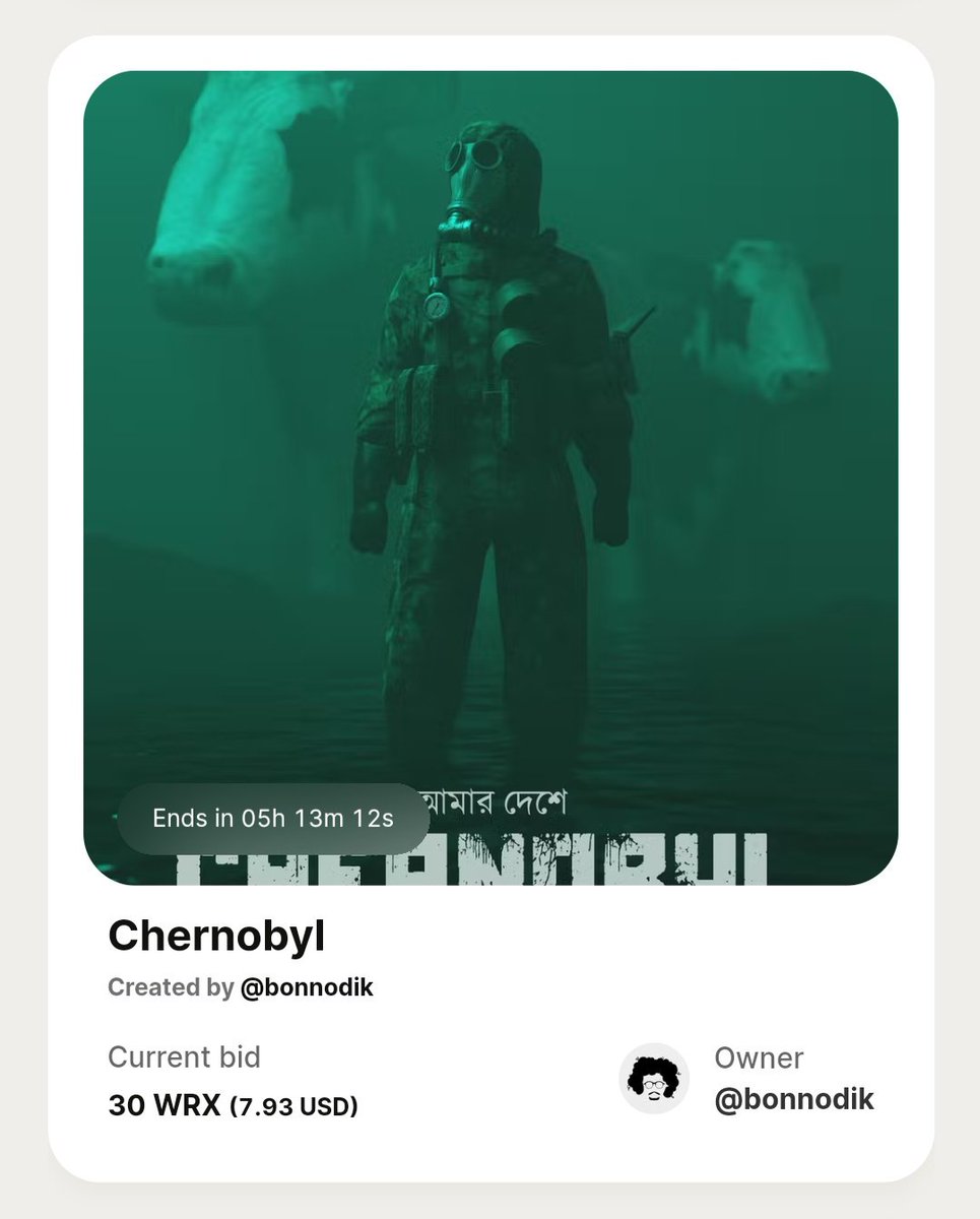 bonnodik's tweet photo. 5 Hours to go! 
CHERNOBYL 1/1 : Bid is On!

Let the bid war begin!
https://t.co/1NLfV1Ckh9

@WazirXNFT #WazirXNFT @LostHongshan @kunalkamble @Naman_Cryptogod @aiumtrakul @TheNFTwazir @Subhrojit_Dey https://t.co/ErDoHml1lf