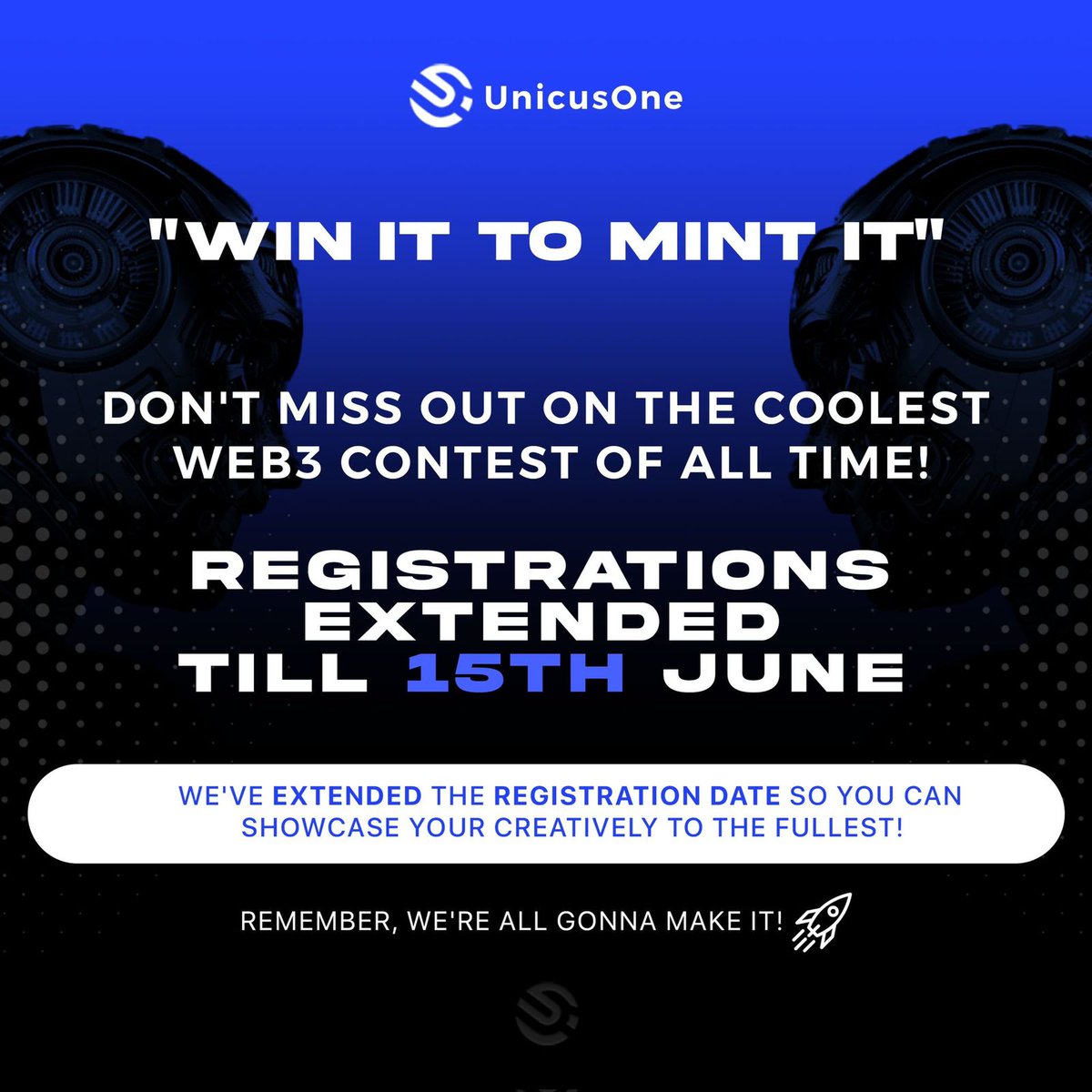 Unicus_One's tweet photo. There's still a chance to participate in the coolest Web3 contest, bringing you amazing cash prizes and much more UnicusOne presents 'Win it to mint it' Visit our page to know more!
#UnicusOne #UnicusOneContest #web3 #web3community #NFT #mintnft #web3contest #MetaverseNFT #Crypto https://t.co/uTbqajj6JK
