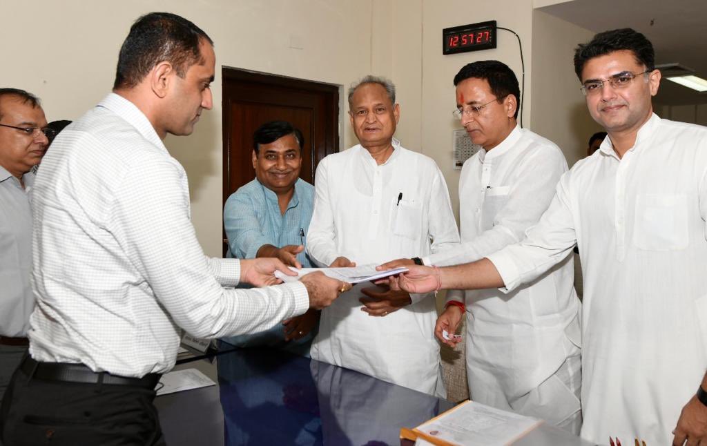 Mukul Wasnik ji, Pramod Tiwari ji and Randeep Singh Surjewala ji filed their nomination forms for #RajyaSabha seats from #Rajasthan today. My best wishes to them. #RajyaSabhaElections