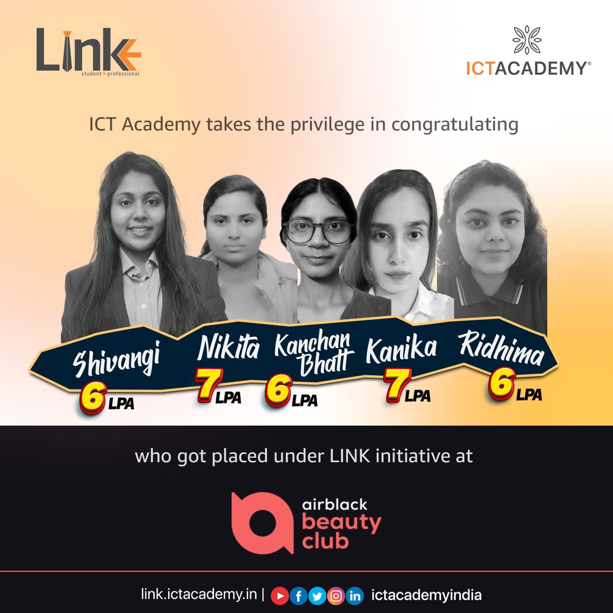 ictacademyindia's tweet photo. ICT Academy Congratulates the students who got placed at #Airblack Beauty Club under ICT Academy #LINK initiative.

#ictacademyindia #Placement #PlacementDrive #GotPlaced https://t.co/VEkDyZKzX5