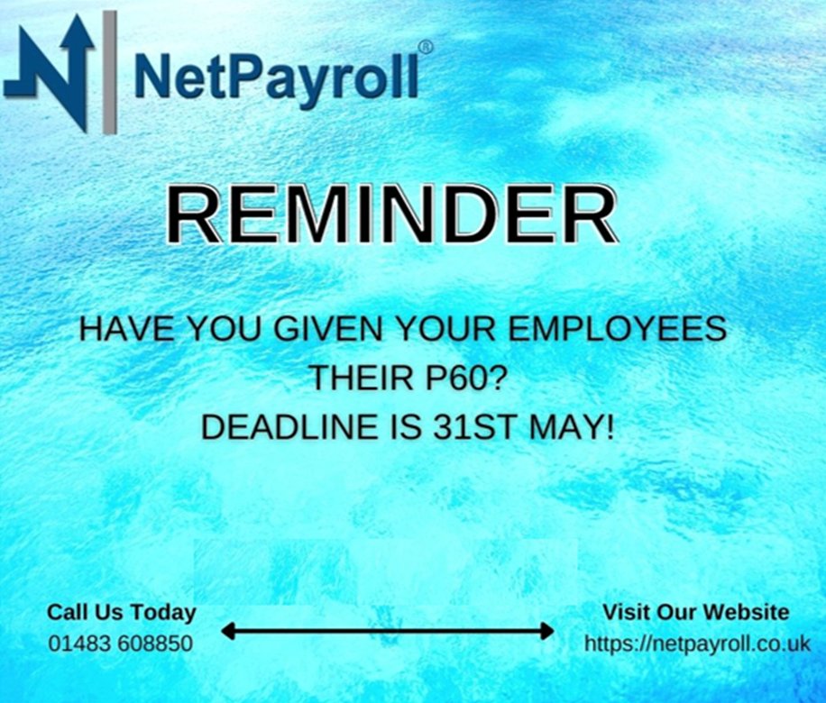 Netpayroll_UK's tweet image. Have you given your employees their P60 forms yet?

Make sure you don&apos;t miss it!!
The deadline is TODAY, get it done!!!
#deadlines #netpayroll #PAYE #accounts