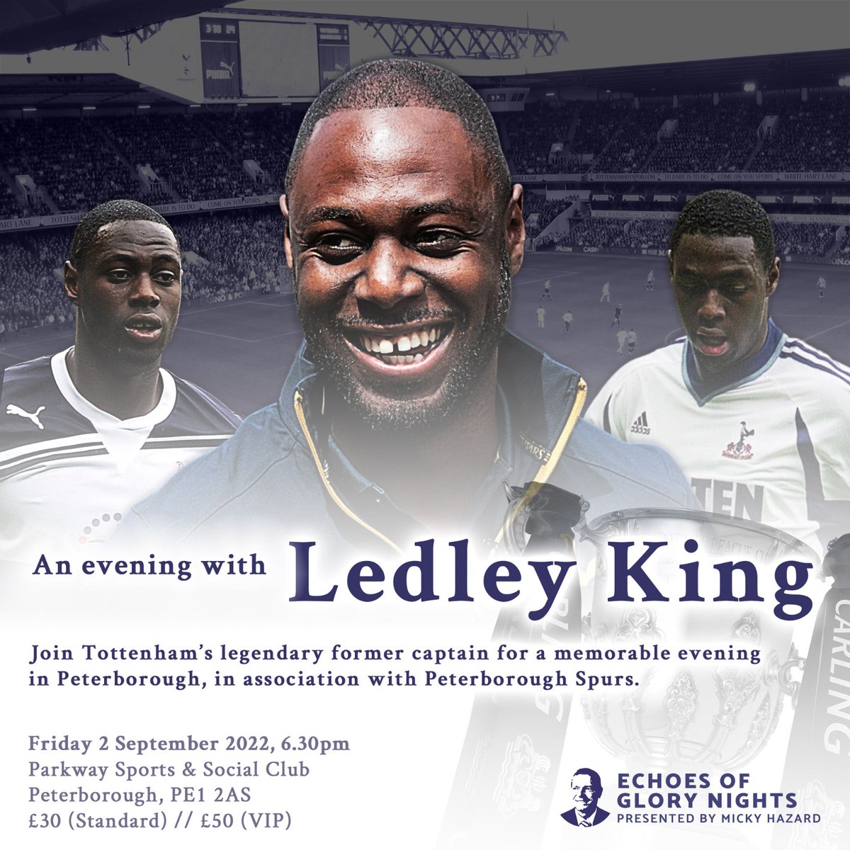 It's official @LedleyKing is coming to #PeterboroughSpurs  VIP & Standard tickets available now, with @1MickyHazard as compère Friday 2nd Sept, message me for tickets #COYS #PeterboroughSpurs #Legends #LegendsOfTheLane #tottenhamhotspurs #Spurs
