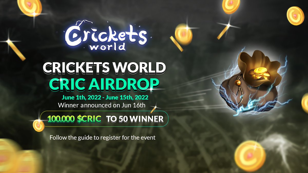 🌱CRICKETSWORLD LAUNCHING - 100,000 $CRIC Token Airdrop
——————
👉Join airdrop here: wn.nr/EJ7v8T
❣️ Timeline: June 1, 2022 to June 15, 2022
✨ Winner annoucement: June 16, 2022
💸 Rewards distribution 50% at TGE and 50% after 2 weeks.
——————
#CricketsWorld #DAO