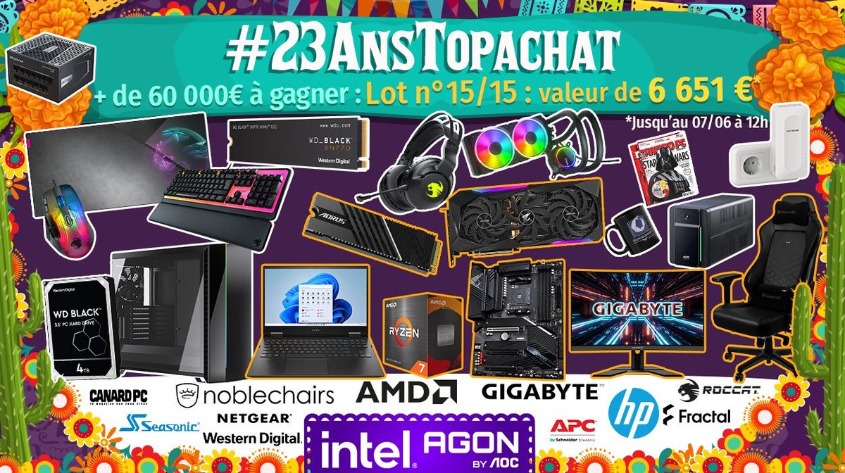 <a href="/AMD_France/">AMD France</a> <a href="/AORUS_France/">AORUS France</a> <a href="/noblechairs/">noblechairs</a> <a href="/OMENbyHP_fr/">OMEN FR</a> 🎁 #23AnsTopAchat
Dernière ligne droite ! 

Pour participer au #LotFinal, tu n'as plus que quelques minutes !

x.com/TopAchat/statu…
