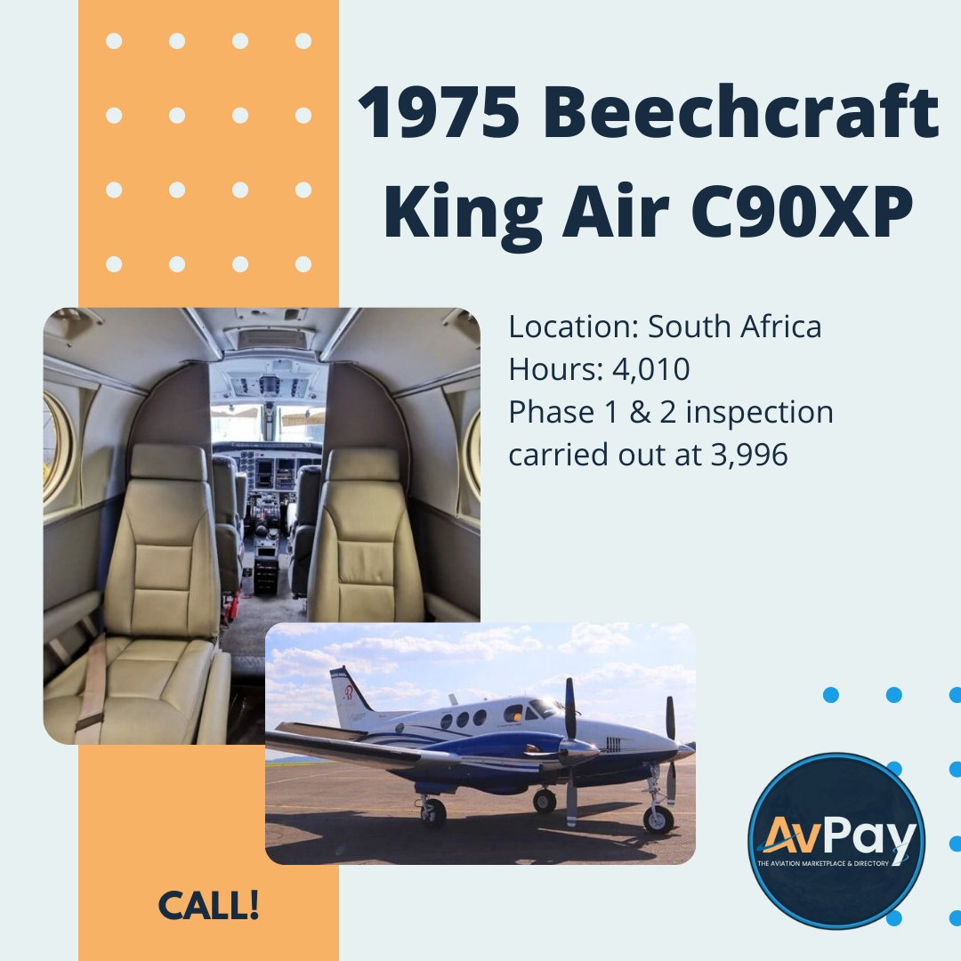 Full specs at avpay.aero/company/next-a…

#beechcraft #beechcraftkingair #beechcraftlovers #kingair #kingairc90 #aircraft #aircraftsales #aircraftforsale #avpay #airplane