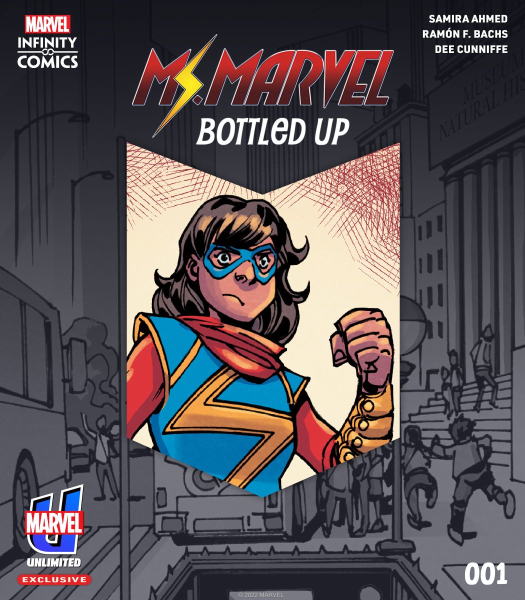 MarvelComicsHQ's tweet photo. Kamala Khan takes on a jinn trapped in a museum exhibit in a new one-shot Infinity Comic, 'Ms Marvel: Bottled Up'! ⚡ 

Read now on #MarvelUnlimited: https://t.co/aa2csGaqNS https://t.co/AbNja0sfHJ