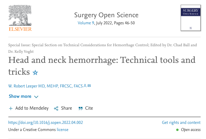 Fantastic paper from our hemorrhage special issue focusing on technical tools and tricks for head and neck hemorrhage. 

Access the entire collection here: sciencedirect.com/journal/surger…

#OpenScience #SoMe4Surgery