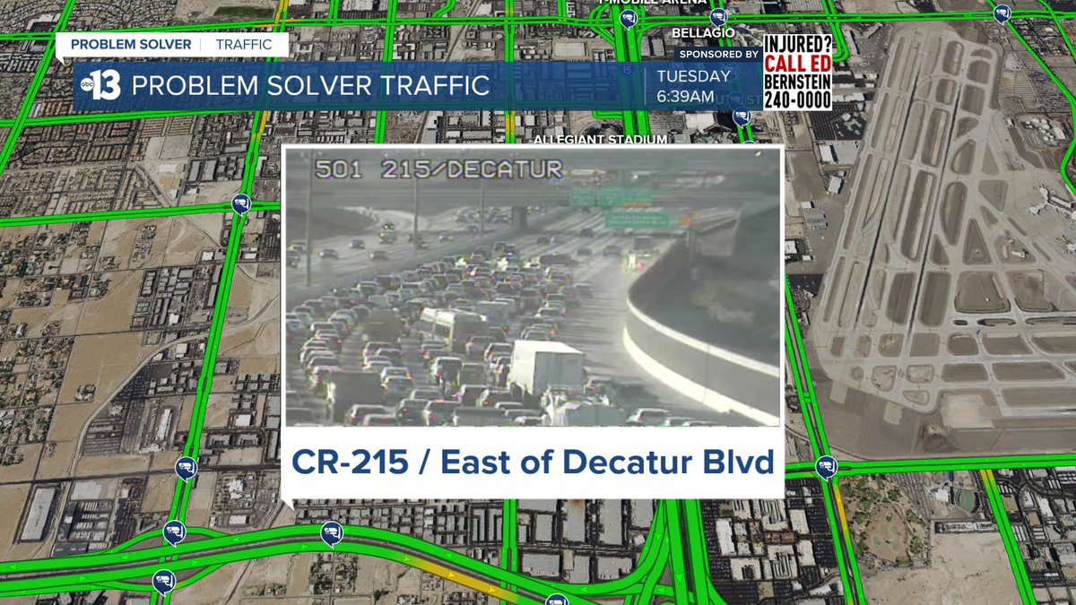 ZoraAsberry's tweet photo. A crash along I-215 EB at Decatur is causing a MAJOR backup on the 215 headed towards I-15.
Plan ahead and leave early #ProblemSolverTraffic https://t.co/8oAtXwsDaE