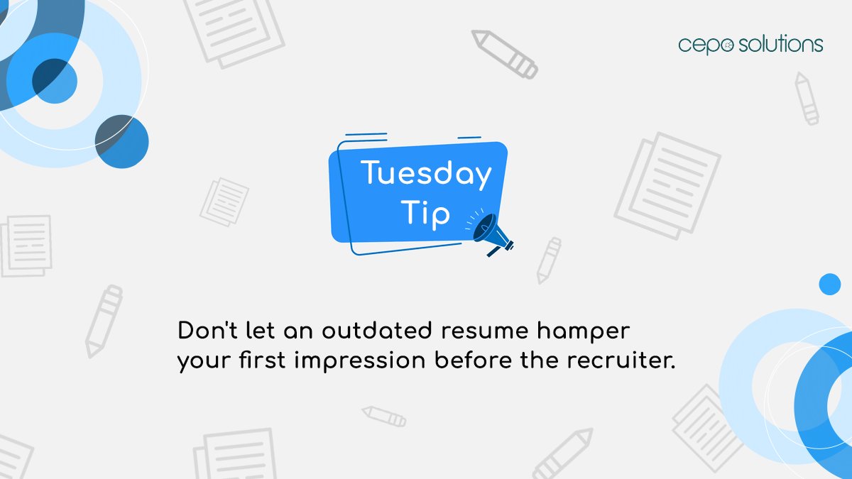 ceposolutions's tweet photo. Update your resume today so that you don't miss out on golden opportunities!

#tuesdaytip #jobopportunities #resumetips #resume #cvtips #ceposolutions https://t.co/qBkVEK5nMw
