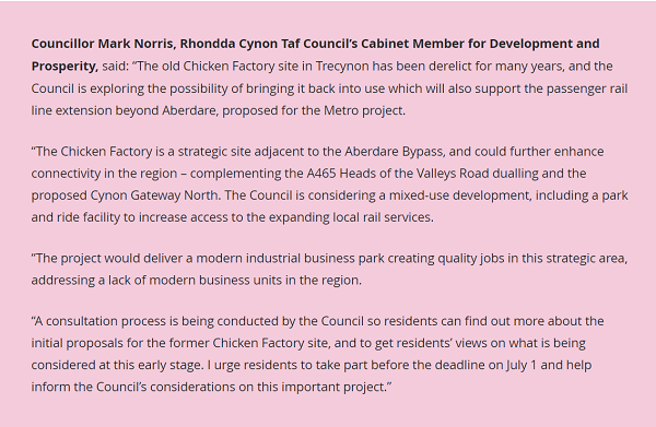 'The Council will soon consult residents on a potential project to redevelop the former Mayhew Chicken Factory site, Trecynon.' Consultation begins Mon 06 June 2022. rctcbc.gov.uk/EN/Newsroom/Pr…
#ouraberdarebid #supportlocalbusiness #SupportSmallBusiness #development #regeneration