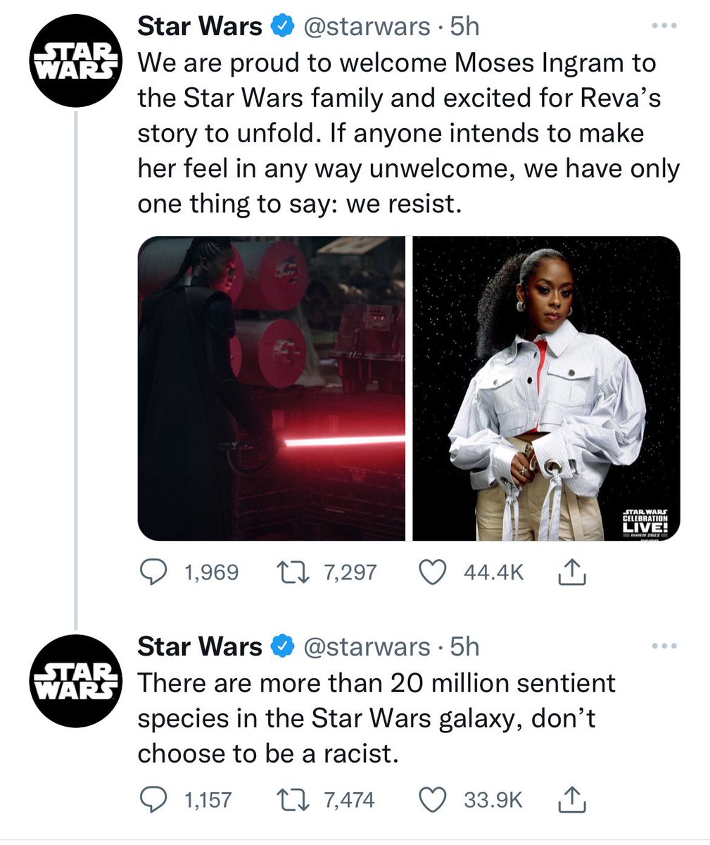 I cancelled @disneyplus so I’m not watching Obi-Wan, but they really want to create a racist drama around everything. Nobody cares about race (Mace Windo, Jango Fett), they care about good characters. My guess is if people don’t like her the character is bad.

AKA: Racism!