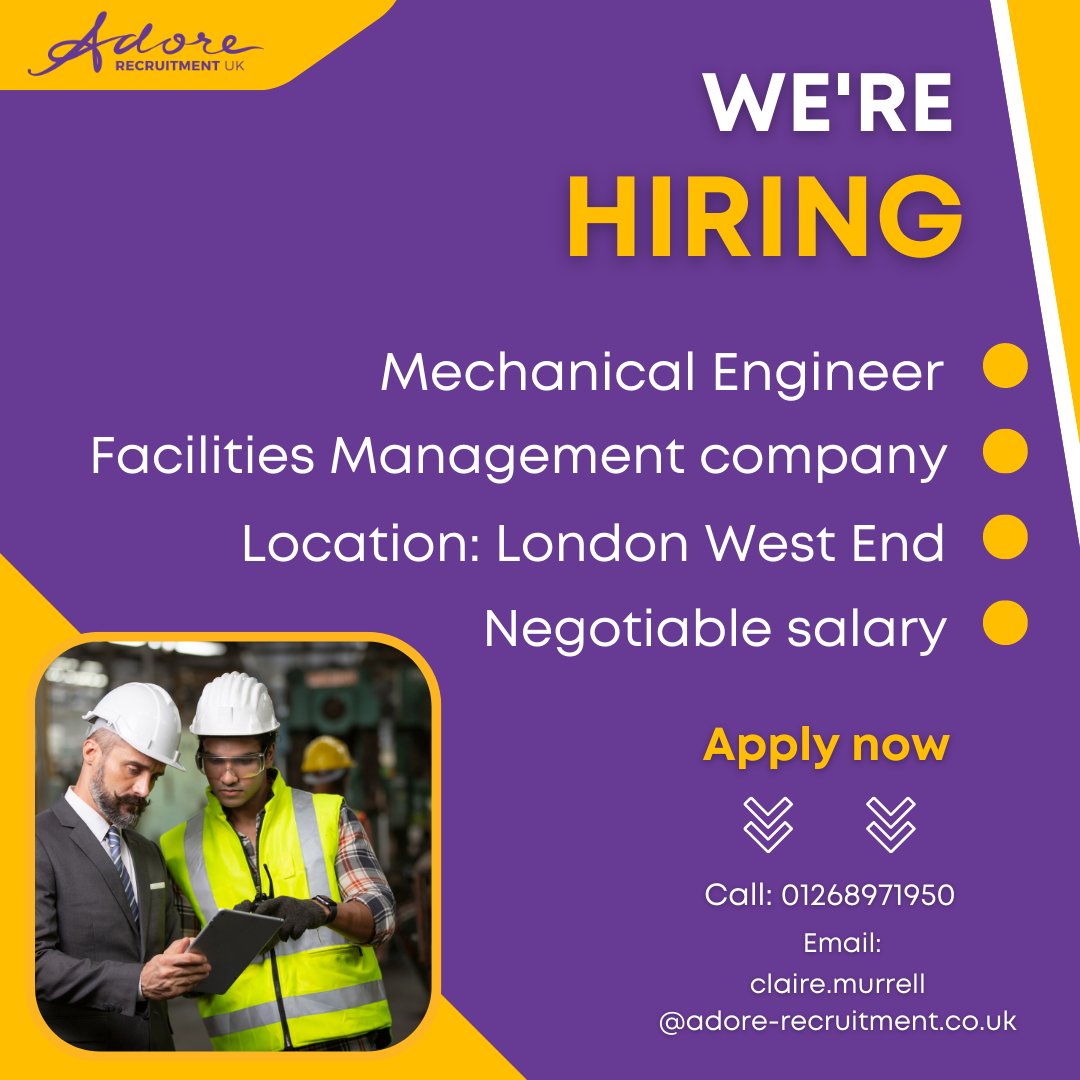 AdoreRec's tweet image. Mechanical Engineer 
adore-recruitment.co.uk/job/mechanical…
Please email claire.murrell@adore-recruitment.co.uk 
#londonjobs #mechanicalengineer #engineeringjobs #mechanicalengineeringjobs #jobsinlondon #engineerlondon #recruitmentbasildon #jobvacancy #engineeringopportunities #essexjobs