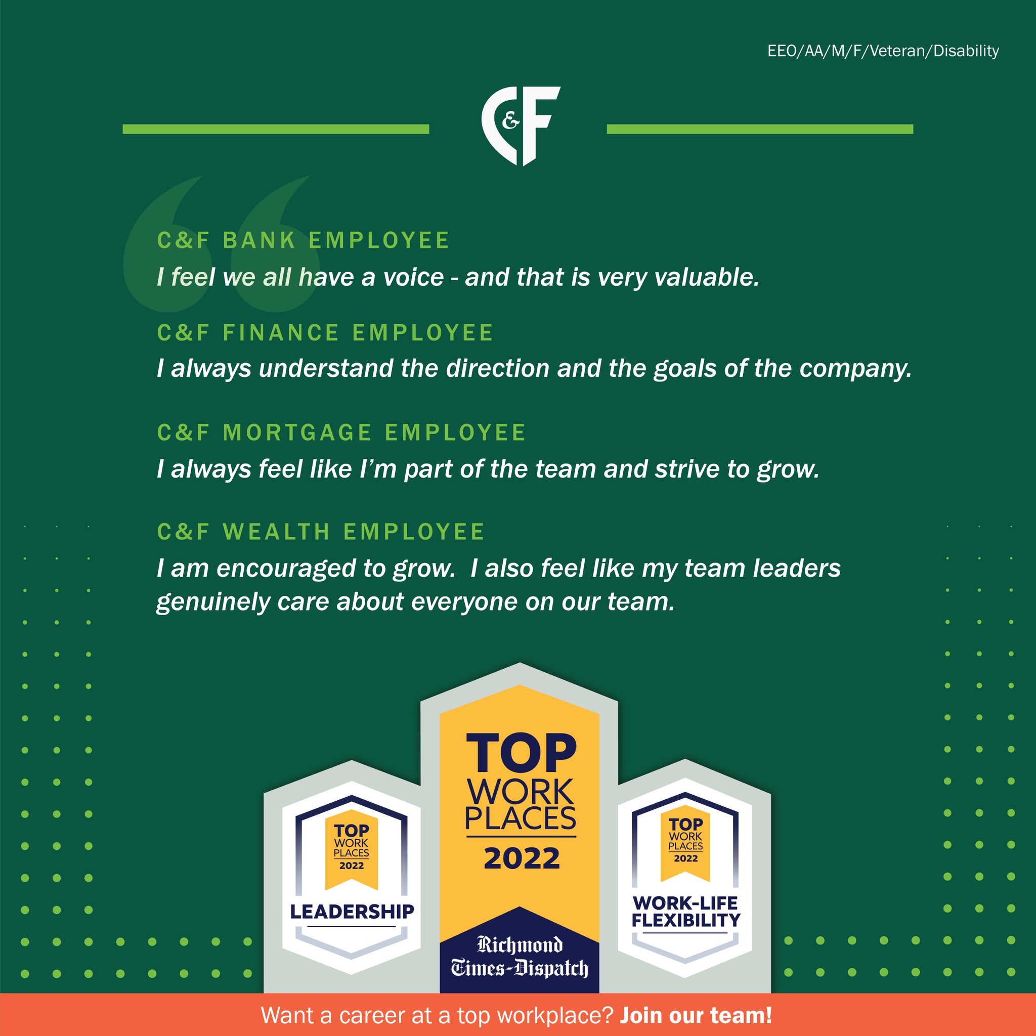 CandFBank on Twitter "C&F was awarded a Top Workplaces 2022 honor by