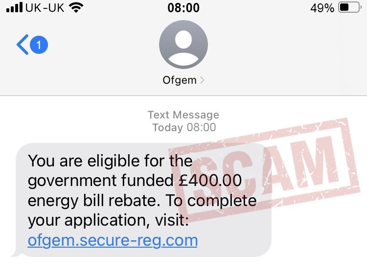 Scam text message used to harvest a person's data. Do not click on links you do not know