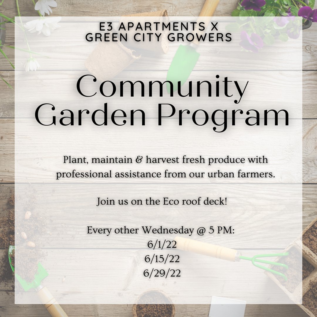 e3apts's tweet photo. Mark your calendars! Our Urban farmer is coming to E3 Apartments June 1st, June 15th and June 29th to tend to our garden, join us on the Eco roof deck to get your grow on! #E3Apartments #AllstonMA #GreenDistrict https://t.co/2KlvTGonjQ