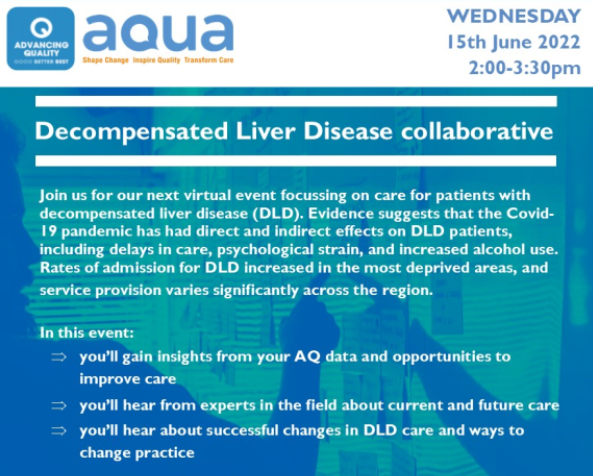 Aqua_NHS's tweet photo. Evidence suggests that the Covid-19 pandemic has had direct &amp; indirect effects on DLD patients, including delays in care, psychological strain, &amp; increased alcohol use. 

To learn more about this, register now for @AQprogrammeNHS upcoming collaborative ➡️https://t.co/cln7IZD5Nu https://t.co/NqFXGCVFs5