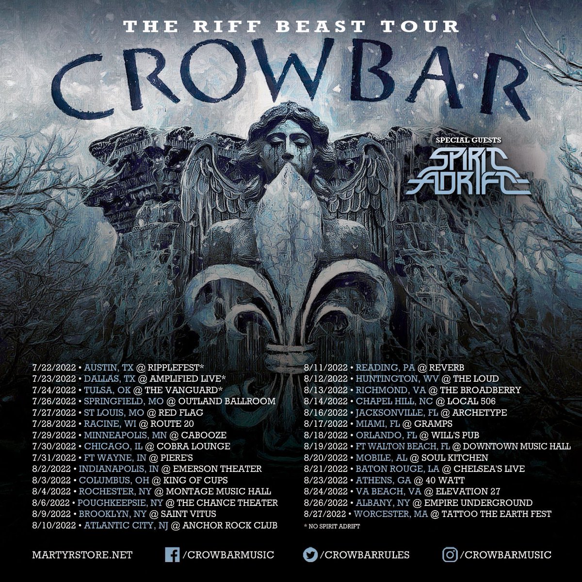 The RIFF BEAST tour announced!! What show are you coming to?! #Crowbar #NoneHeavier @spiritadrift