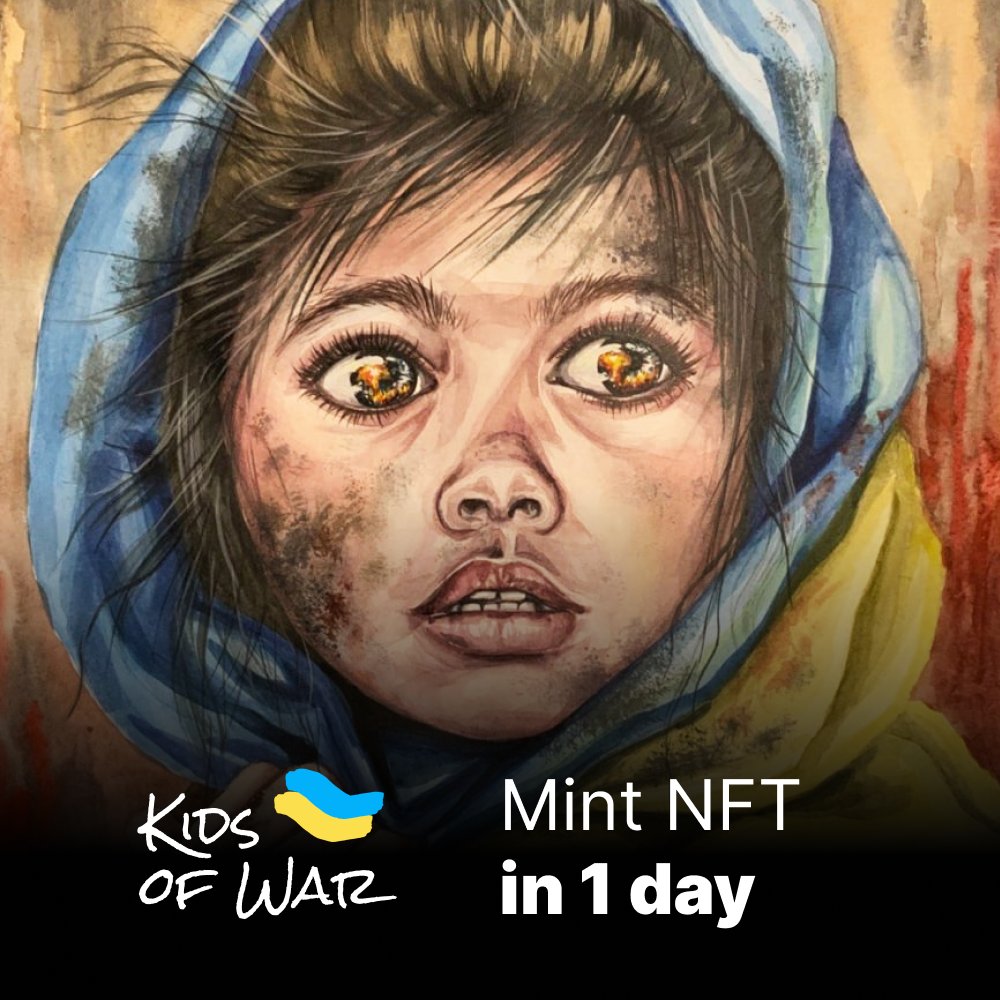 #77 of 200 Kids of War Artist: Iryna Sex: Girl Age: 16 Location: Ukraine Material: Watercolor Mint - June, 1 (5:00 PM EST) kidsofwar.art #NFTs #StandWithUkraine #NoWarInUkraine #NoWar #Charity
