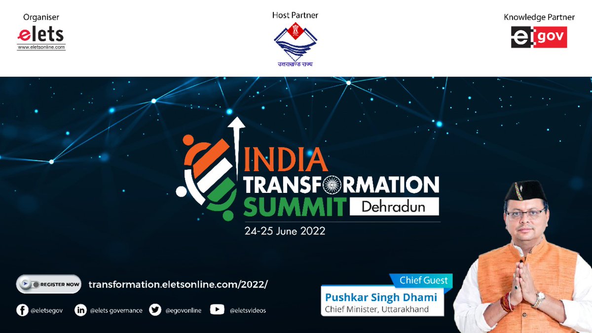 egovonline's tweet photo. Elets Technomedia, along with Uttarakhand IT Department as ‘Host Partner’ is delighted to announce the ‘3rd Elets India Transformation Summit’ on 24-25 June 2022 at Dehradun (Uttarakhand).
Block Your Dates!
https://t.co/ngAQyQqkcr
#EletsIndiaTransformation #IndiaTransformation https://t.co/EWMS28hxuz
