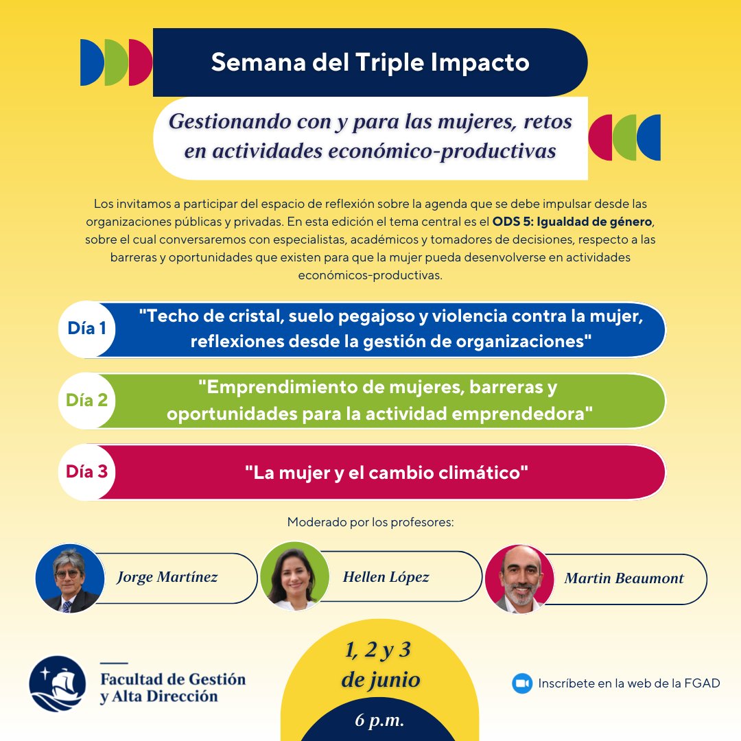remasori's tweet photo. Mañana se inicia la Semana del Triple Impacto 2022 en Gestión PUCP: Gestionando con y para las mujeres, retos en actividades económico-productivas. Inscripciones en:
 https://t.co/tAQpLBn1Ti 
#sostenibilidad 
#gestión https://t.co/N6XMEJYIxM