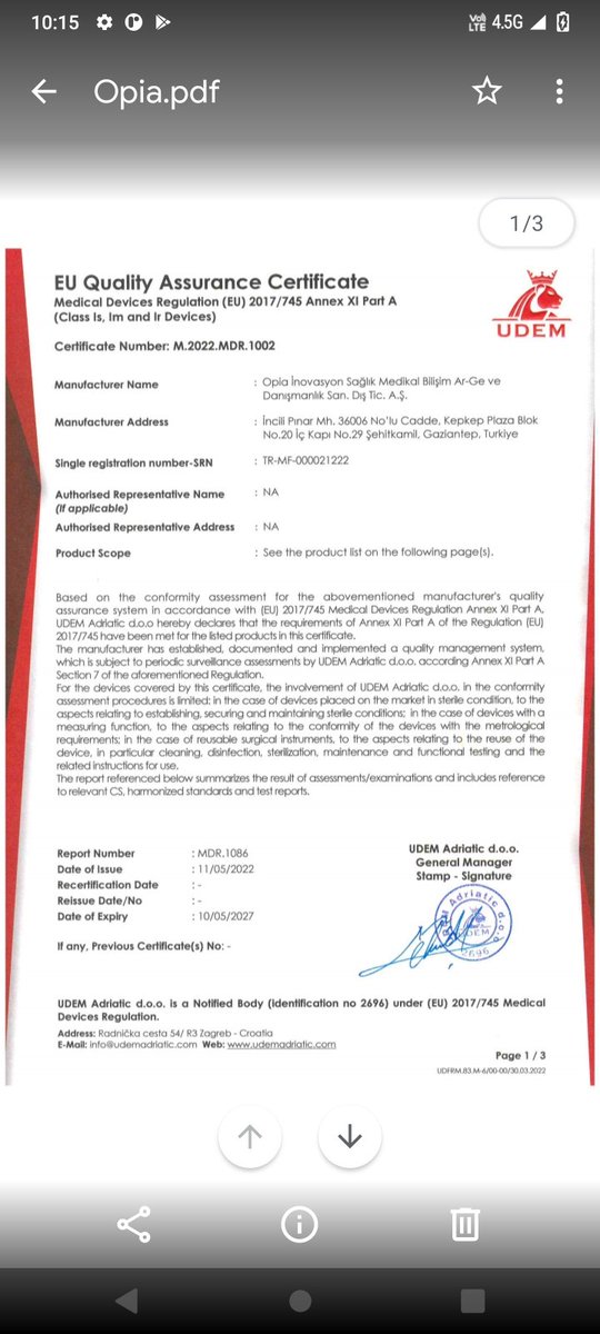 OpiaMedical's tweet photo. We are proud to be the first Medical company in Turkey to have MDR certificate.#medicalequipment #health #medicalgowns #MDR #ISO https://t.co/MuO7BlrDKz