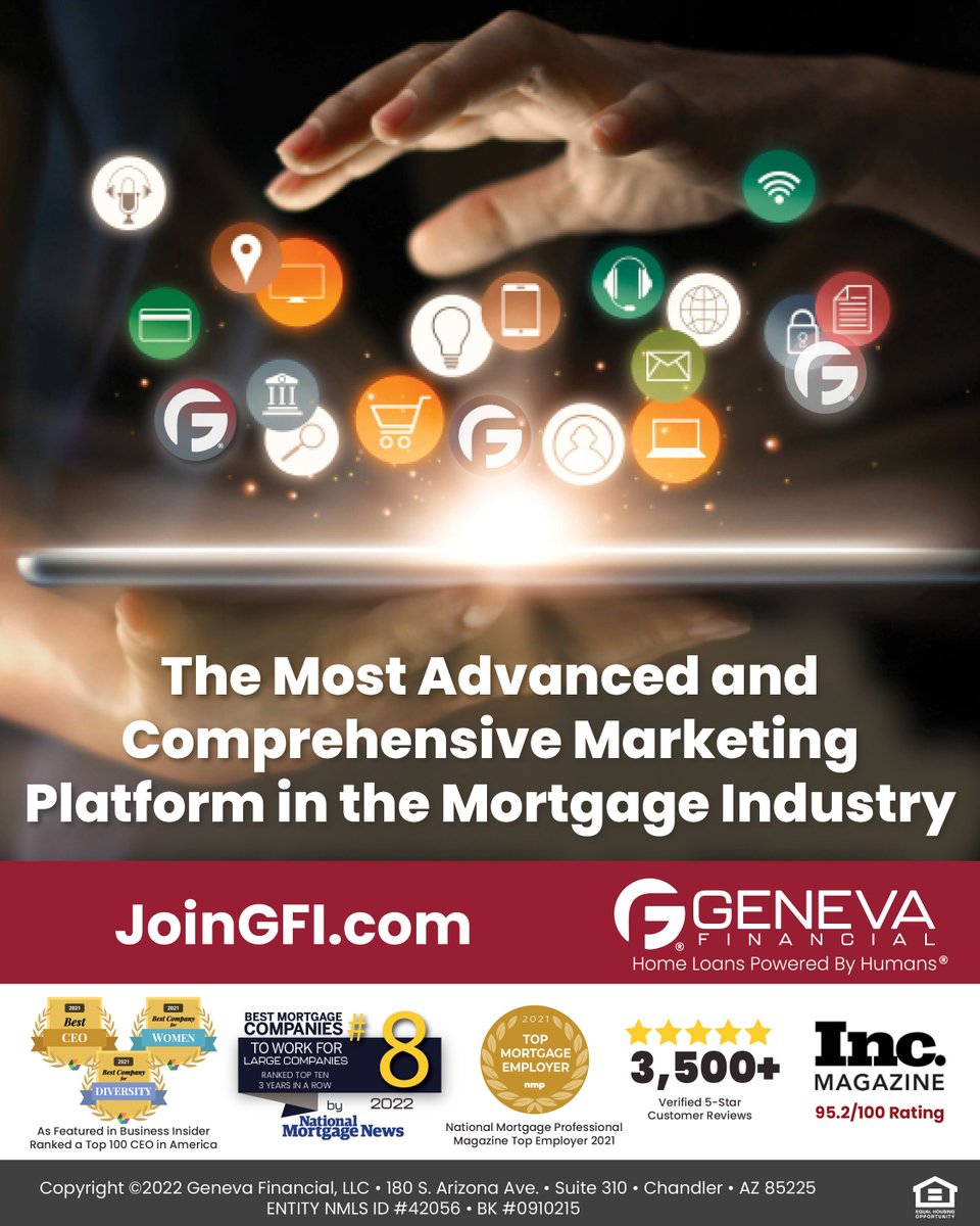 When you join Geneva Financial, you gain access to the most comprehensive marketing platform in the industry! You won’t find anything like it anywhere else.

#MortgageProfessionals #Mortgage #Marketing #MarketingTechnology #MortgageTechnology #LoanOfficer #CareerGrowth