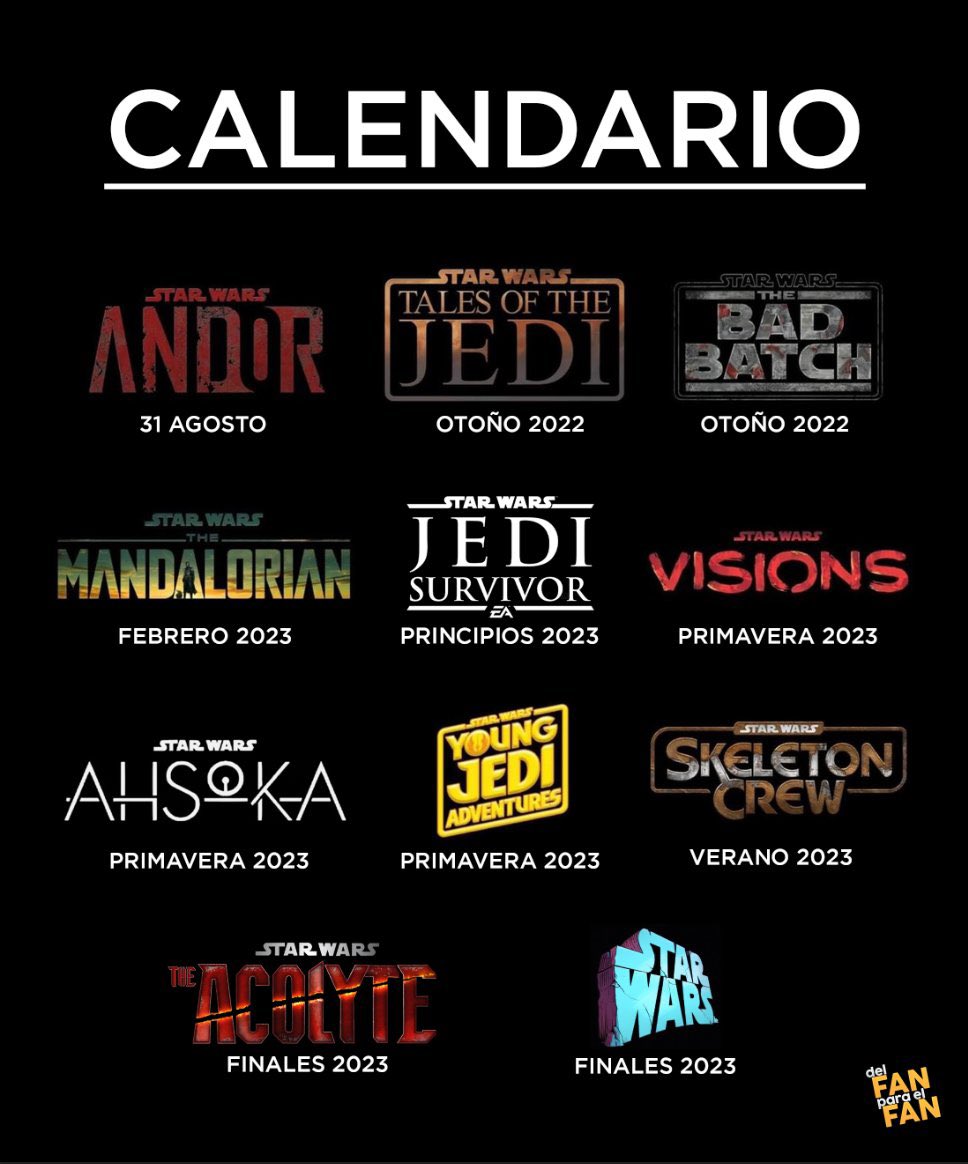 SombradeImperio's tweet image. Así queda el Calendario de Star Wars para 2022 y 2023 con series, videojuegos y una película. 
#StarWars 🔥🔥🔥❤️❤️❤️