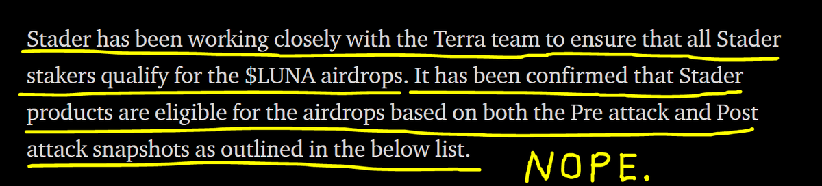 ColinTCrypto's tweet photo. @CryptoHarry_ @terra_money $LUNAX from @staderlabs is missing, despite this post stating that they were ensuring it would be included.

https://t.co/coFniIH7Df

Also, I suspect $bLUNA was missing from the snapshot as well. Either plain vanilla bLUNA in a wallet, or bLUNA in a TerraSwap LP pool. https://t.co/OhFwOGK2ii