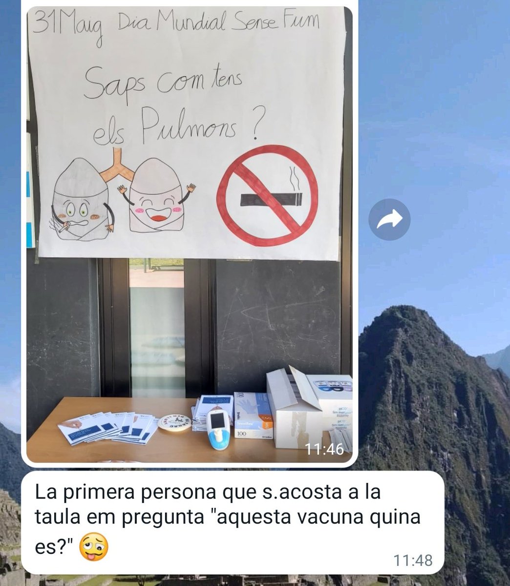 #diamundialsensetabac #sensefum #AtencionPrimaria (véase captura)  Si cada vez que desde primaria montemos alguna actividad, lo van a relacionar con vacunas😓 ...Algo han aprendido?...o no?!?!? PERO HOY VA DE TABACO! #prevenciontabaquismo @CAPIBaixaMar