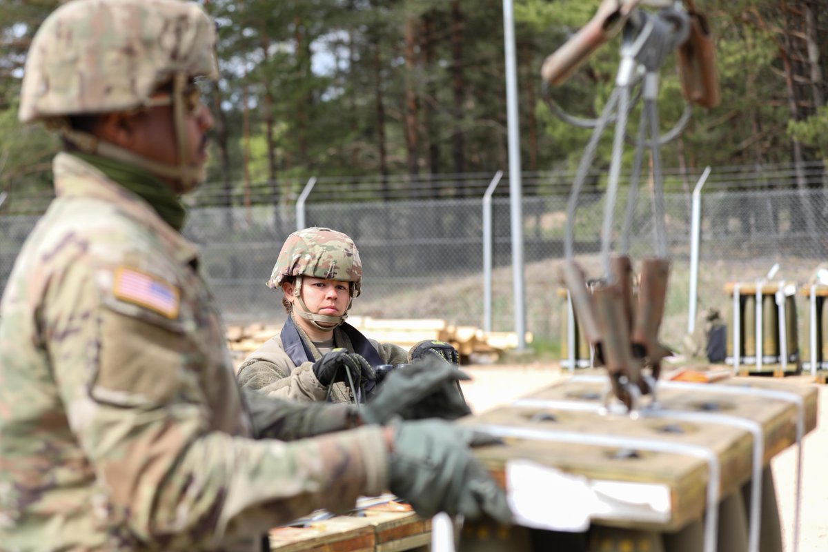 USArmyEURAF's tweet photo. Led by our @NATO #Allies in Latvia, exercise #SummerShield is off to a great start focusing on land operations at FOS Adazi, Latvia.
Here we see @USArmy #Soldiers assigned to 119th FAR, @MINationalGuard, perform ammunition resupply operations in prep of a live-fire exercise. https://t.co/xmHaaUvCi0