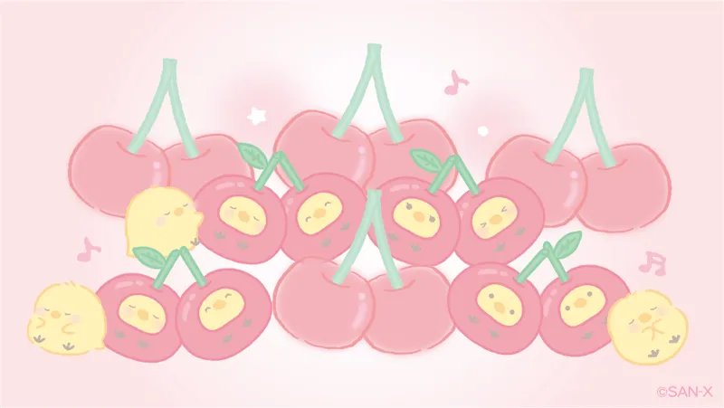 「ぴったりいっしょで
うれしいぴよ🍒✨ 」|ふんわりねころん【公式】のイラスト