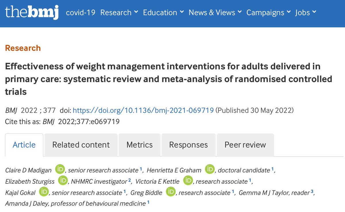 Our new paper about Weight Management Interventions delivered in primary care. Please take a look.