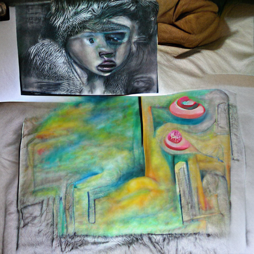 O_T_Human's tweet photo. Two artworks the first should be in mixed media and the second pastel (#BAEG) #art #artist #artwork #nft #nfts #nftcollector https://t.co/KPL4FAc3T1