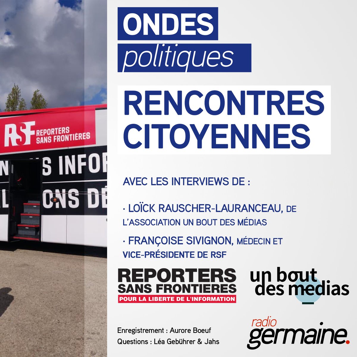 Radio Germaine (@radiogermaine) on Twitter photo 🔴⚪ICI : open.spotify.com/episode/3jQ8zo…
Assemblée #citoyenne de <a href="/RSF_inter/">RSF</a> / <a href="/RSF_fr/">RSF en français</a>, le 9 avril au <a href="/PavillonCanaux/">Le Pavillon des Canaux</a>
Avec :
<a href="/cdeloire/">Christophe Deloire</a> SG de #RSF,
<a href="/unboutdesmedias/">Un Bout des Médias</a>,
<a href="/FSivignon/">Françoise Sivignon</a> ex-prés' de <a href="/MdM_France/">Médecins du Monde</a> & vice-prés' de #RSF
Par Aurore Bœuf, Léa Gebührer & <a href="/J_ahs25/">jahs</a>
#journaliste #médias 🔴⚪ICI : open.spotify.com/episode/3jQ8zo…
Assemblée #citoyenne de <a href="/RSF_inter/">RSF</a> / <a href="/RSF_fr/">RSF en français</a>, le 9 avril au <a href="/PavillonCanaux/">Le Pavillon des Canaux</a>
Avec :
<a href="/cdeloire/">Christophe Deloire</a> SG de #RSF,
<a href="/unboutdesmedias/">Un Bout des Médias</a>,
<a href="/FSivignon/">Françoise Sivignon</a> ex-prés' de <a href="/MdM_France/">Médecins du Monde</a> & vice-prés' de #RSF
Par Aurore Bœuf, Léa Gebührer & <a href="/J_ahs25/">jahs</a>
#journaliste #médias