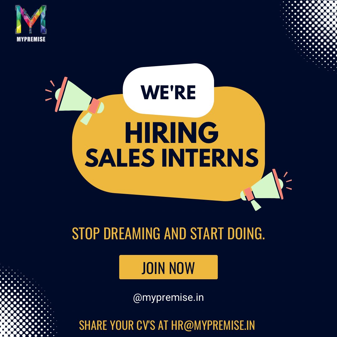 automatingIndia's tweet photo. We are #hiring #interns!!
DM to know more. It’s a sales internship [PAID] for 3 months with a #PPO opportunity. 

@MyPremise_  @Internshala 

#sales #salesinternship #internship #WorkFromHome #collegestudents #freshers #jobhunt #mypremise #techlusive https://t.co/grNieg0dFi