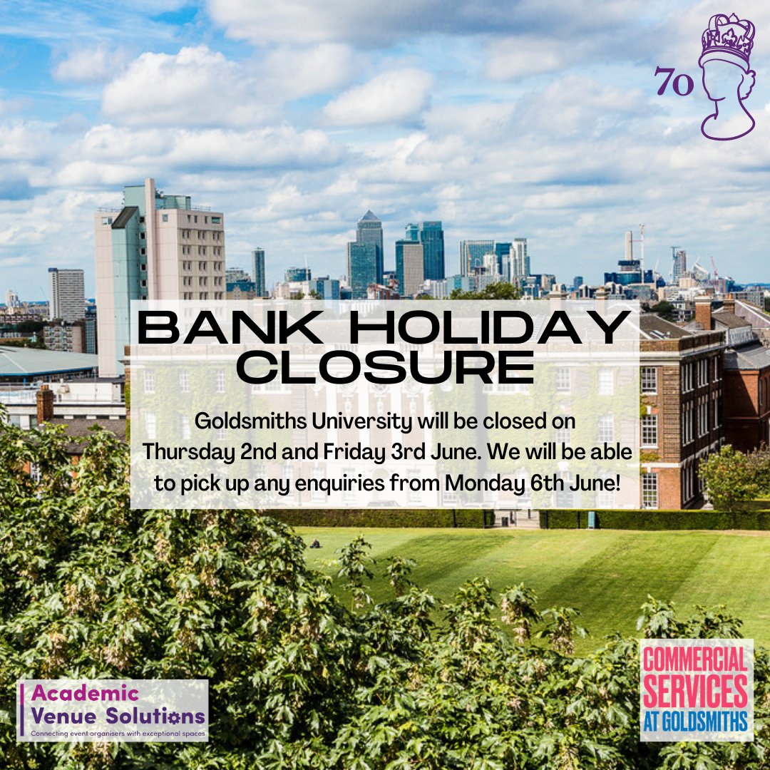We will be closed on Thursday 2nd and Friday 3rd June. 

We will reopen on Monday 6th June at 9am, and will respond to any enquiries and/or emails then. 

Wishing everyone a wonderful, celebratory long weekend, whatever you're up to!

#HM70 #PlatinumJubilee