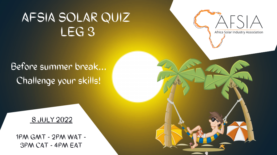 AFSIA_Official's tweet photo. AFSIA Solar Quiz
Do not miss out on the @AFSIA_Official Big Fat African Solar Quiz Leg 3. Let's have fun and test our solar knowledge🤔
Register via: https://t.co/xlsJ3xxLoz

#africasolar  #solarpower #solar #solarquiz  #solarknowledge https://t.co/hEw0TFTERp