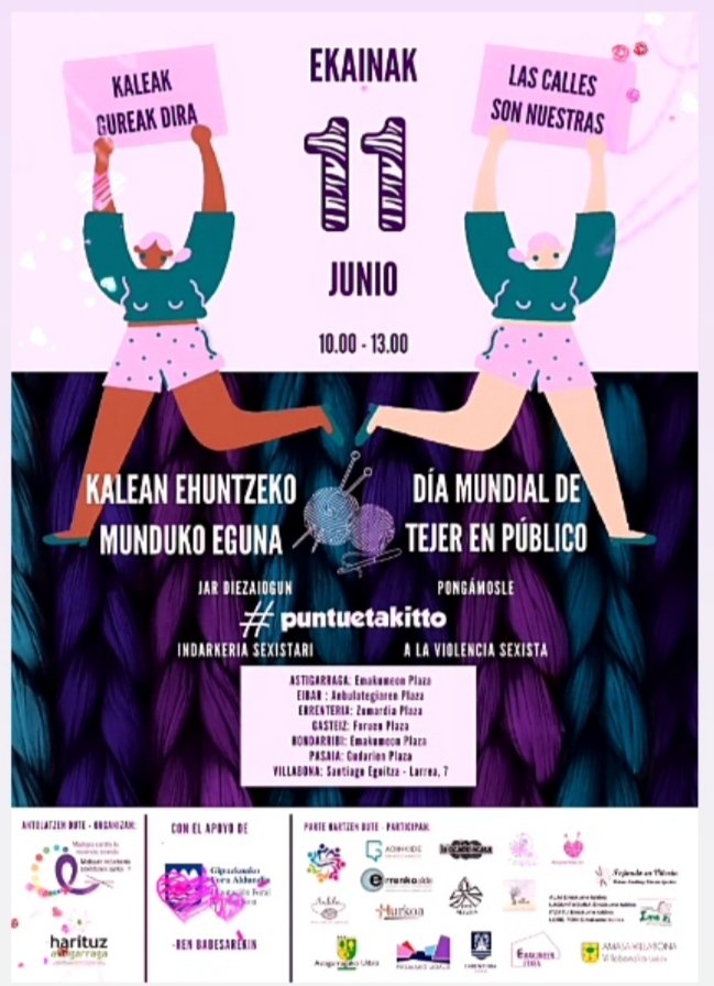 uk_VG's tweet photo. El próximo día 11 de junio sábado,sacamos la labor a la calle. Té animás a pasar la mañana con nosotras? #puntuetakitto  #díamundialdetejerenpúblico #lacallessonnuestra #vitoriagasteiz https://t.co/F7u93l6ZfK