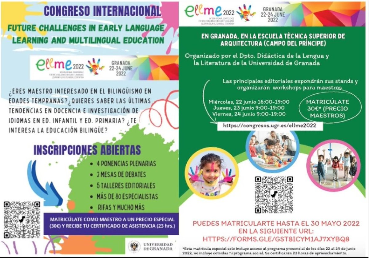 👩🏻‍🏫👨‍🏫¿Eres maestro/a interesado/a en el bilingüismo en edades tempranas. ¿TE INTERESA LA EDUCACIÓN BILINGÜE?🗣️🧠👅

EXTENSIÓN DE PLAZO: PUEDES MATRICULARTE HASTA EL 5 DE JUNIO EN EL SIGUIENTE ENLACE:
docs.google.com/forms/d/e/1FAI…