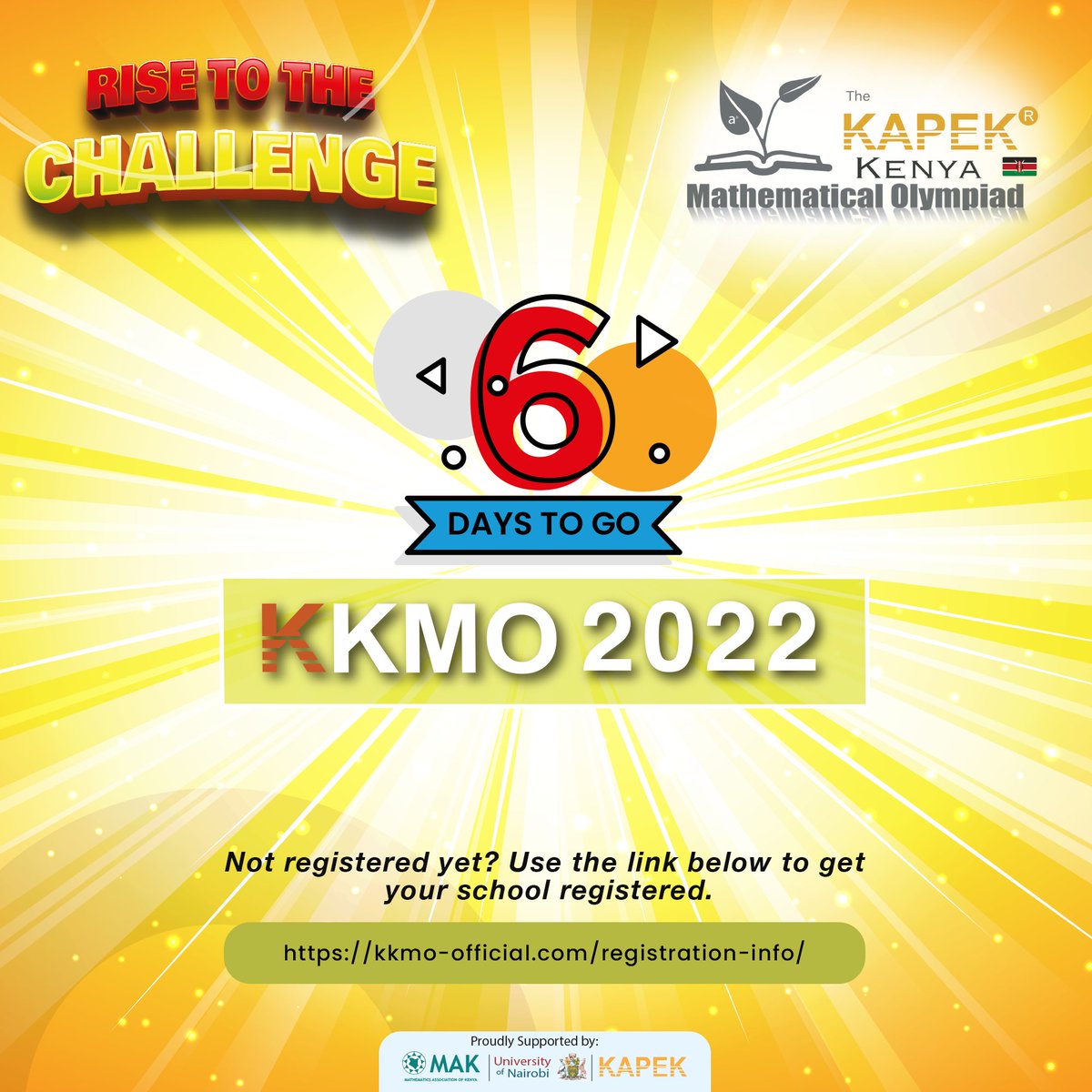 6 days to the KAPEK Kenya Mathematical Olympiad 2022!
Don't miss out on this opportunity of a lifetime! Join the league of schools competing to represent Kenya on the world stage. 
Get your school registered now: 
kkmo-official.com/registration-i…