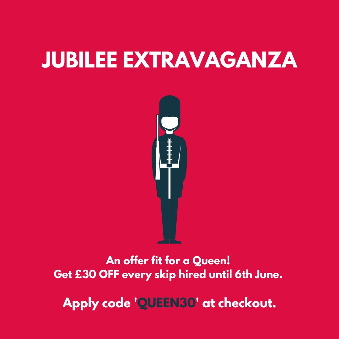 NW_Recycling's tweet photo. ATTENTION! Last chance to get your skip delivered ahead of the bank holiday! Plus ยฃ30 off!
Planning a lavish royal garden party? Having the palace refurbished? We got you covered.
Apply the code 'QUEEN30' at checkout.ย
#offwiththeirhead #skiphire #recycling https://t.co/82rmWyXnZI