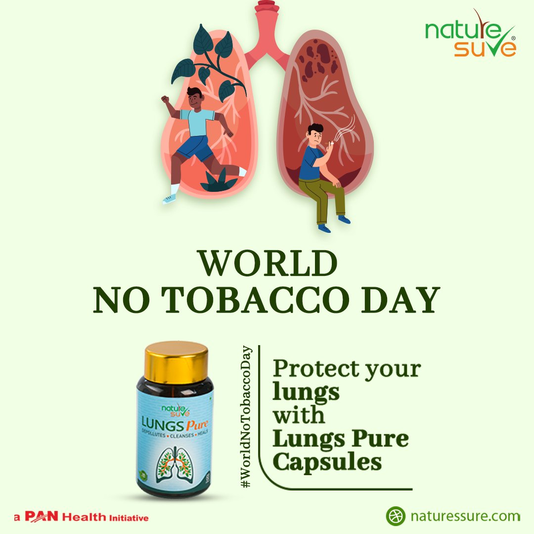 nature_sure's tweet photo. This World No Tobacco Day, let's take a step forward to protect our lungs through Nature Sure Lungs Pure Capsules💚
.
.
.
#QuitTobacco #CommitToQuit #WorldNoTobaccoDay #AntiTobaccoDay #health #healthcare #antibodies #digitalhealth #antibody #monitoringprofile #LungsPure https://t.co/jcOue6F6iJ