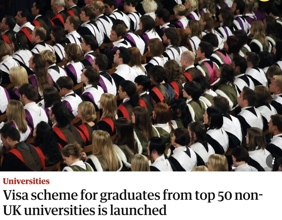 atecegitim's tweet photo. Birleşik Krallık dünya sıralamalarında ilk 50 üniversiteden birinden mezunlara ülkede çalışma izni verecek. The Guardian haberine göre, High Potential Individual Route denilen bu yeni vize uygulaması sayesinde üniversite, master veya doktora mezunu olup dünya sıralamalarındaki + https://t.co/vxgeKsDkel
