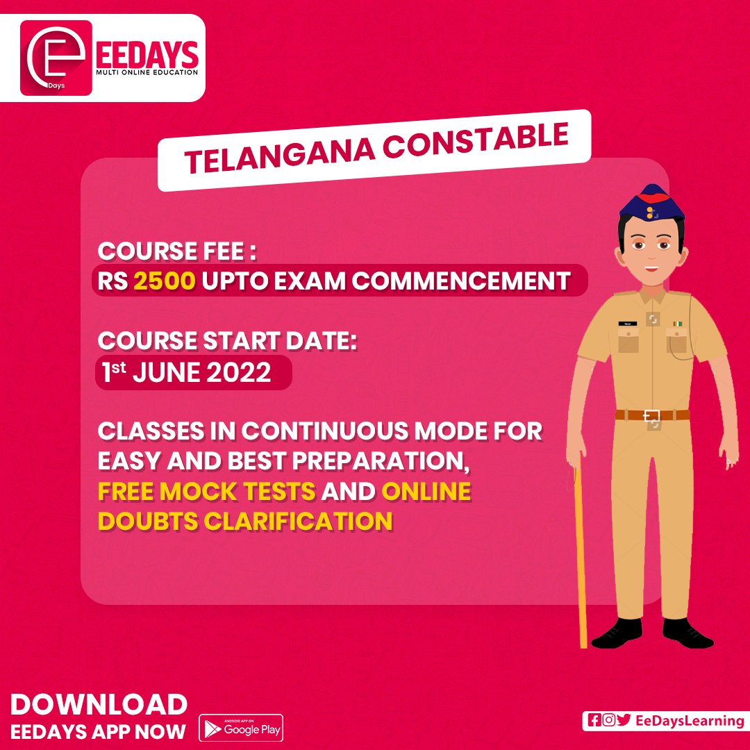 EedaysLearning's tweet photo. Telangana Constable Classes from Tomorrow. Join now
#Telangana #Competitive #Exams #onlinelearning #OnlineClasses #constable #eedays https://t.co/pVfiuFlNDB